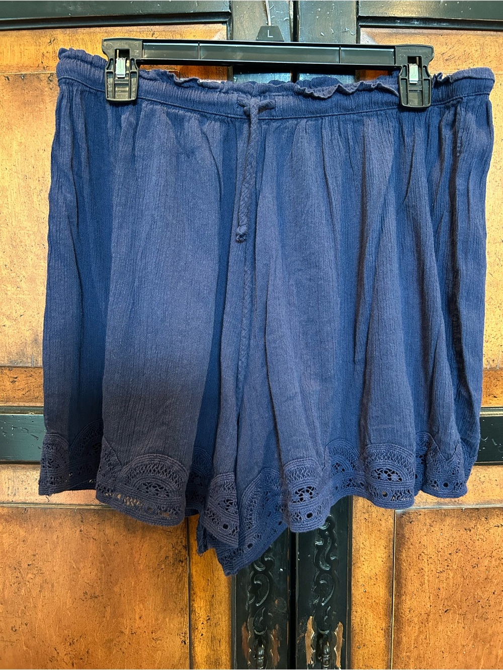 aerie Navy Crochet-Hem Shorts with Drawstring